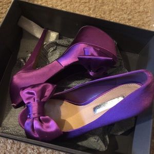 Purple silk Peep Toe Platform Heels